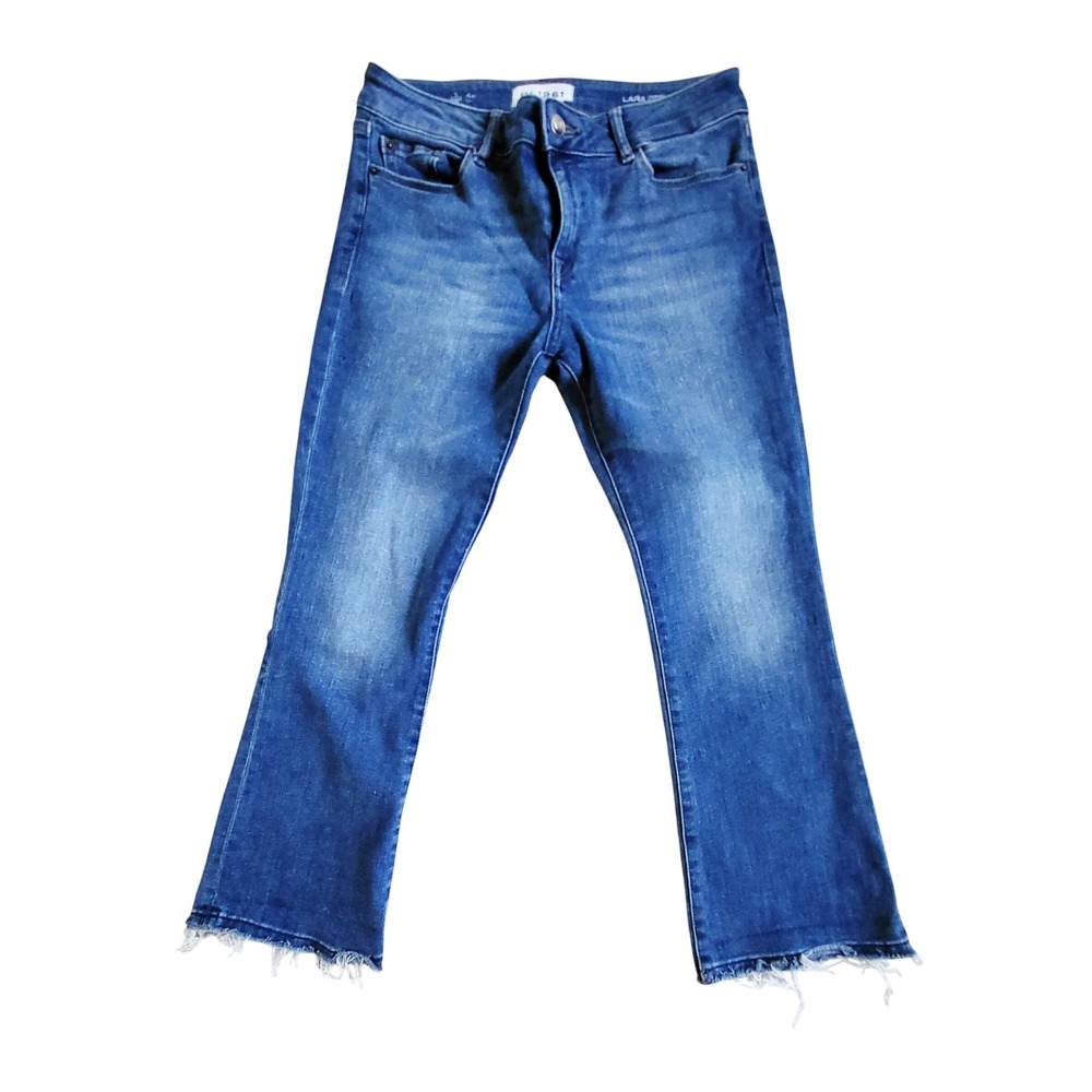 DL1961 Women's Lara Cropped Distressed Flare Blue Jean - Size 28